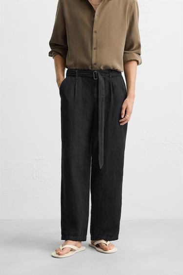 PANTALON 100 % LIN CEINTURE - Noir de Zara - Image 1