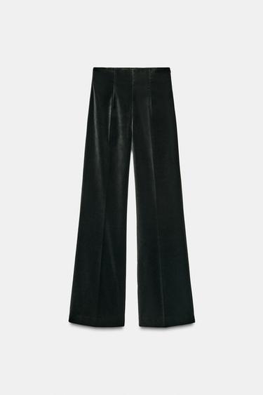 VELVET FLARE TROUSERS ZW COLLECTION - Green by Zara