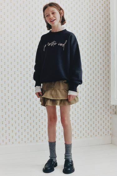 Zara RUFFLED SERGE SKIRT - Khaki
