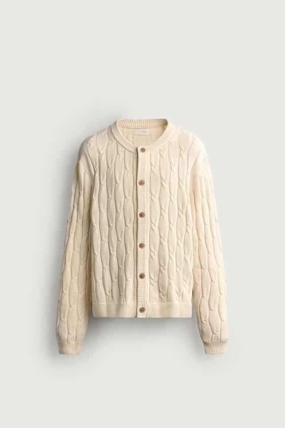 CARDIGAN À TRESSES COUPE DÉCONTRACTÉE - Écru de Zara - Image 6