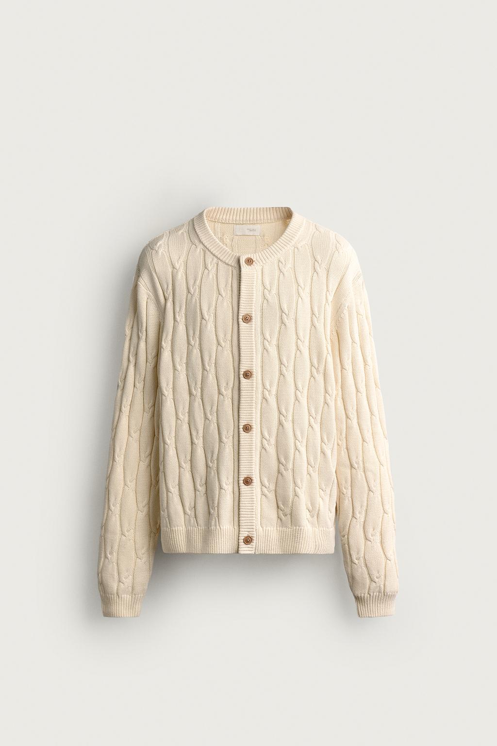 RELAXED FIT CABLE-KNIT CARDIGAN
