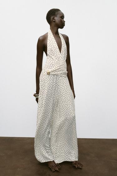 HALTER JUMPSUIT WITH POLKA DOTS - Ecru / Brown by Zara - Image 2