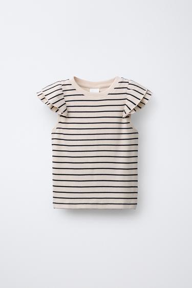 Zara RUFFLED RIBBED T-SHIRT - Striped - Image 0