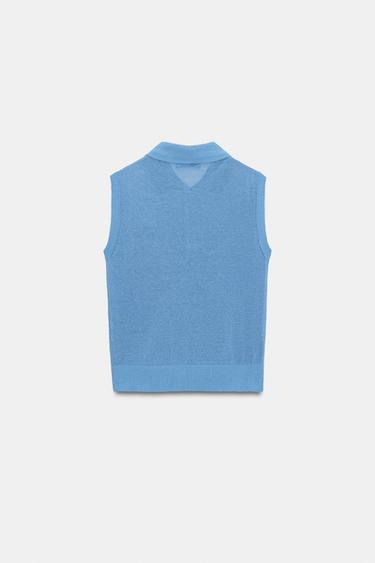 KNIT SLEEVELESS POLO SHIRT - Blue by Zara - Image 7