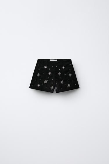 SHORT EN VELOURS AVEC FANTAISIE - Noir de Zara - Image 0