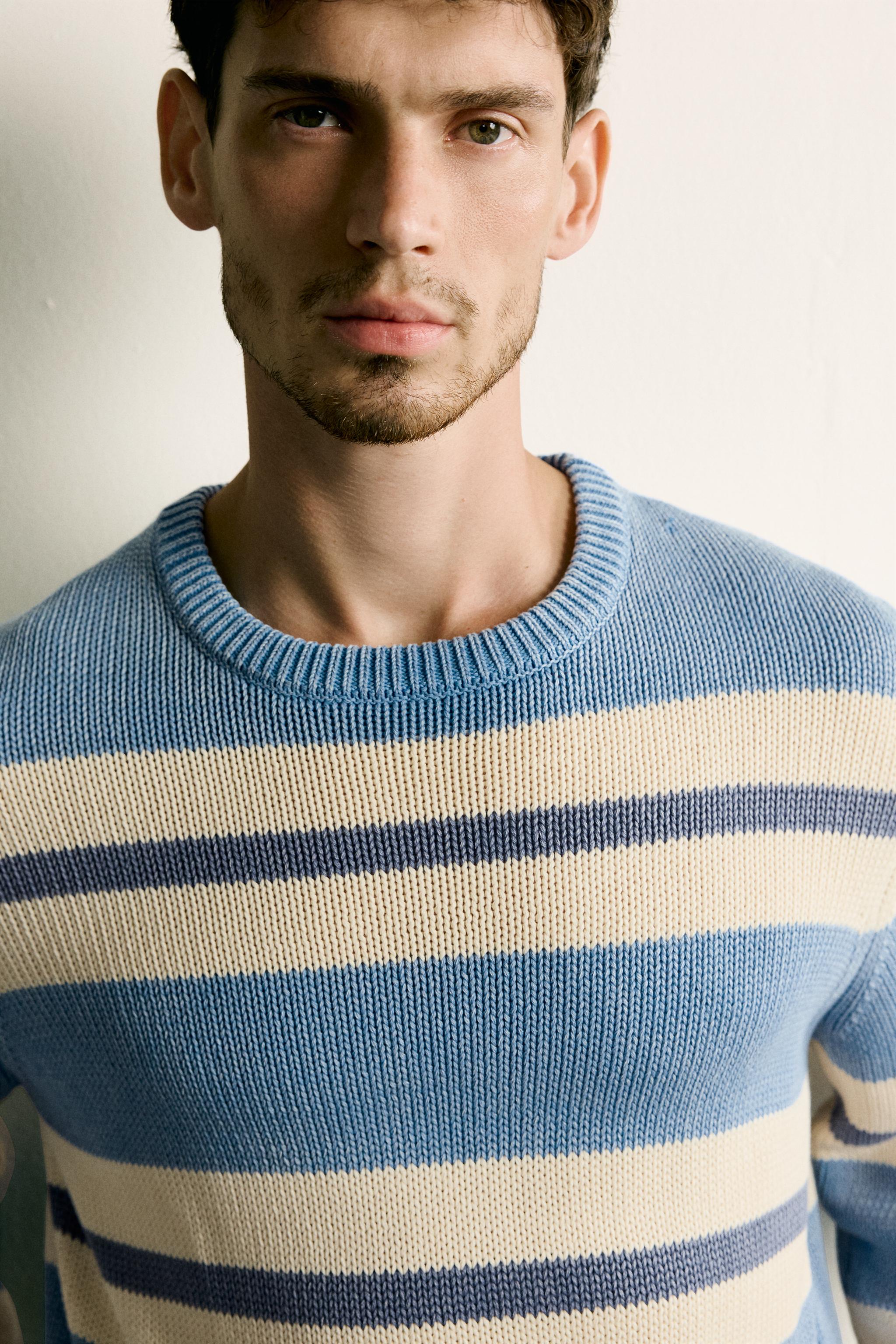 PULL REGULAR FIT JACQUARD À RAYURES DÉLAVÉ