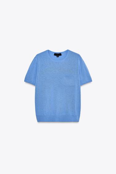 HAUT EN MAILLE UNIE À MANCHES COURTES - Bleu de Zara - Image 5