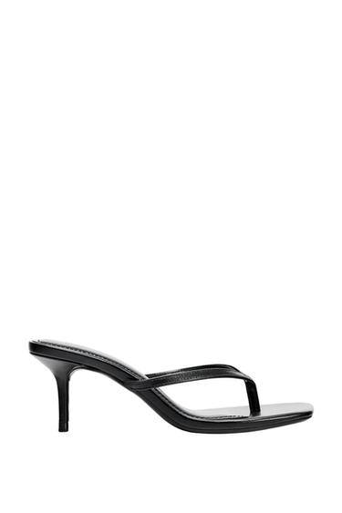 LEATHER STRAPPY HEELED SANDALS - Black by Zara