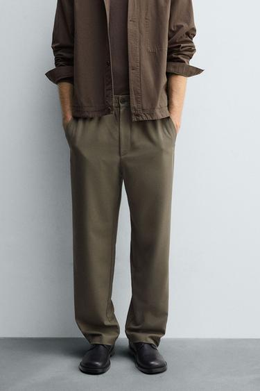 Zara REGULAR FIT JOGGER WAIST PANTS - Olive green