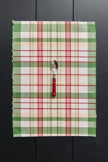 PACK OF COLOURED CHECK PLACEMATS (PACK OF 2) - Green by Zara