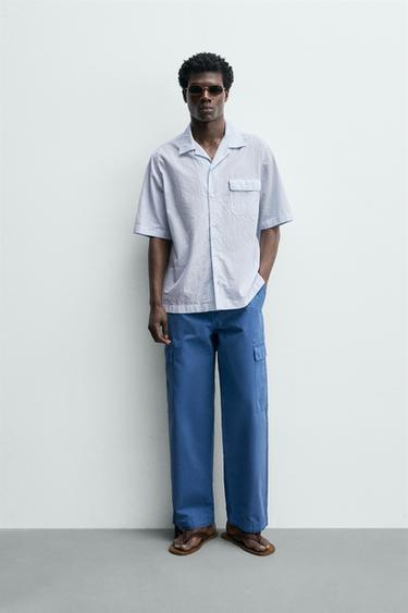 CAMISA AOS QUADRADOS COM TEXTURA - Azul / Branco da Zara - Imagem 0