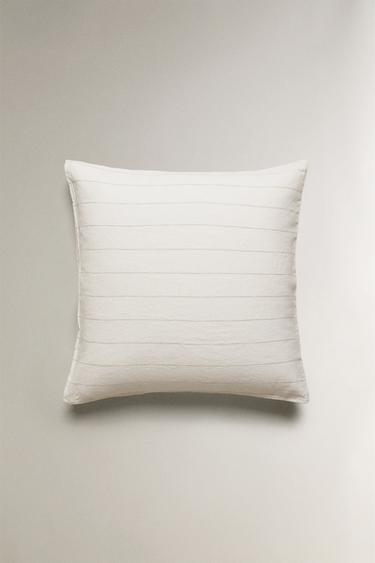 STRIPED COTTON LINEN PILLOWCASE - Oyster-white by Zara - Image 2