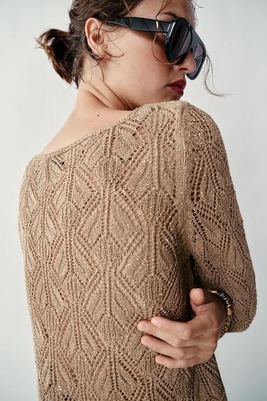 METALLIC THREAD POINTELLE JUMPER - Golden by Zara - Image 5