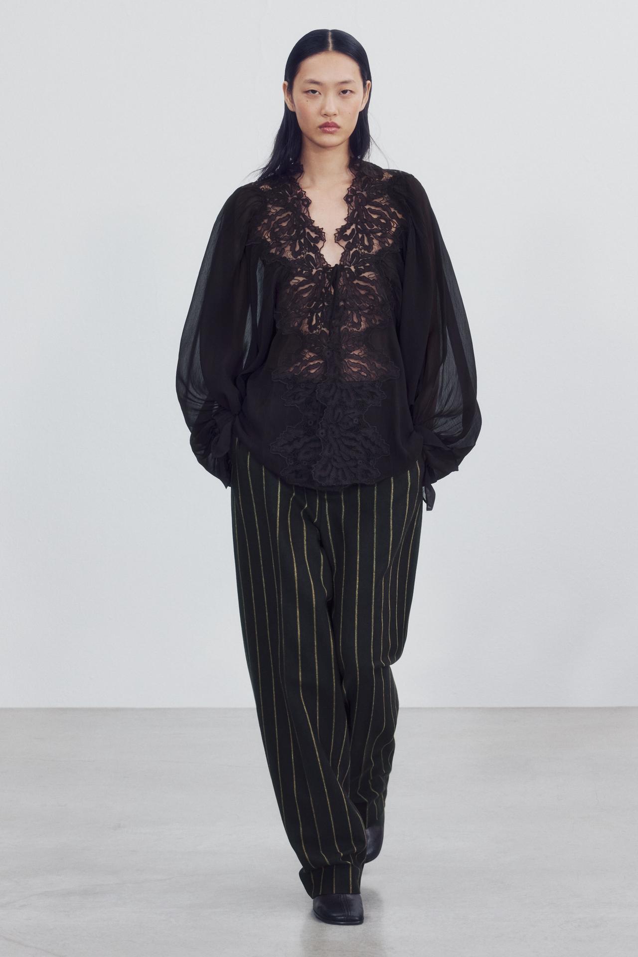 ZW COLLECTION LACE TIE-FRONT SHIRT
