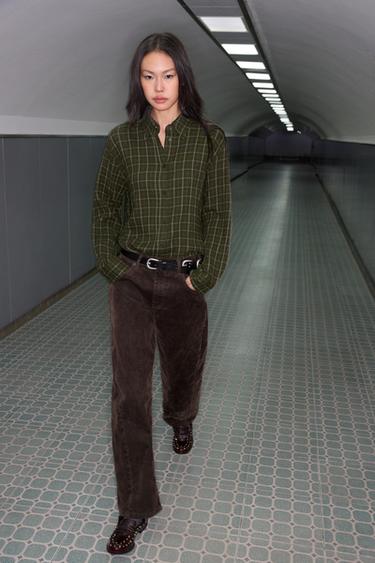 Zara 寬鬆版格紋襯衫 - 深綠色