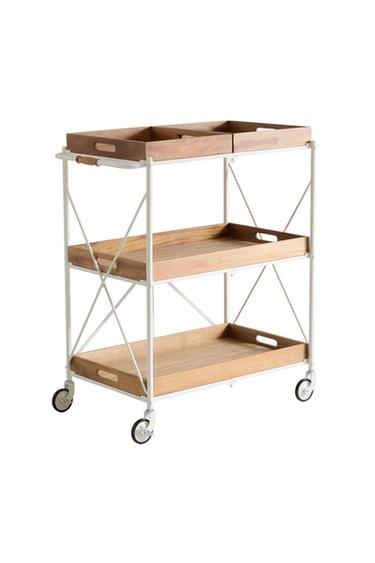 CARRELLO DI SERVIZIO PIEGHEVOLE IN METALLO E LEGNO - Beige chiaro di Zara