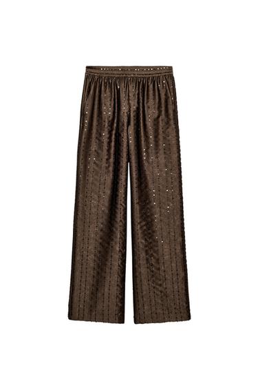 Zara FLOWY SEQUIN PANTS - Brown