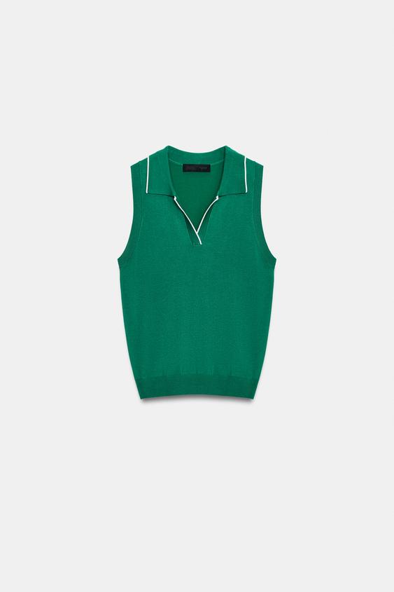SLEEVELESS KNIT POLO - Green by Zara - Image 0
