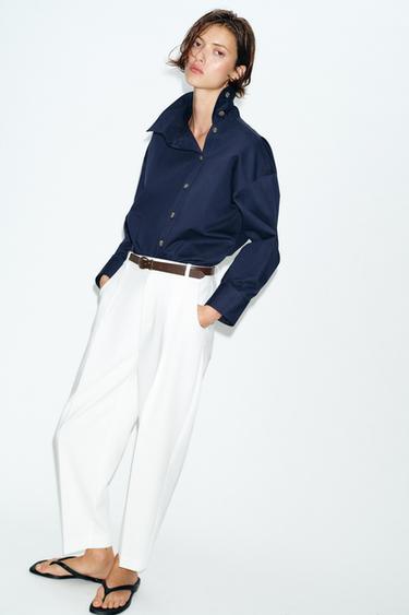PANTALON À PINCES ET CEINTURE - Blanc cassé de Zara - Image 2