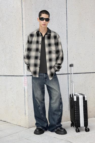 Zara 格紋紋理襯衫 - 黑色 - 圖片 0