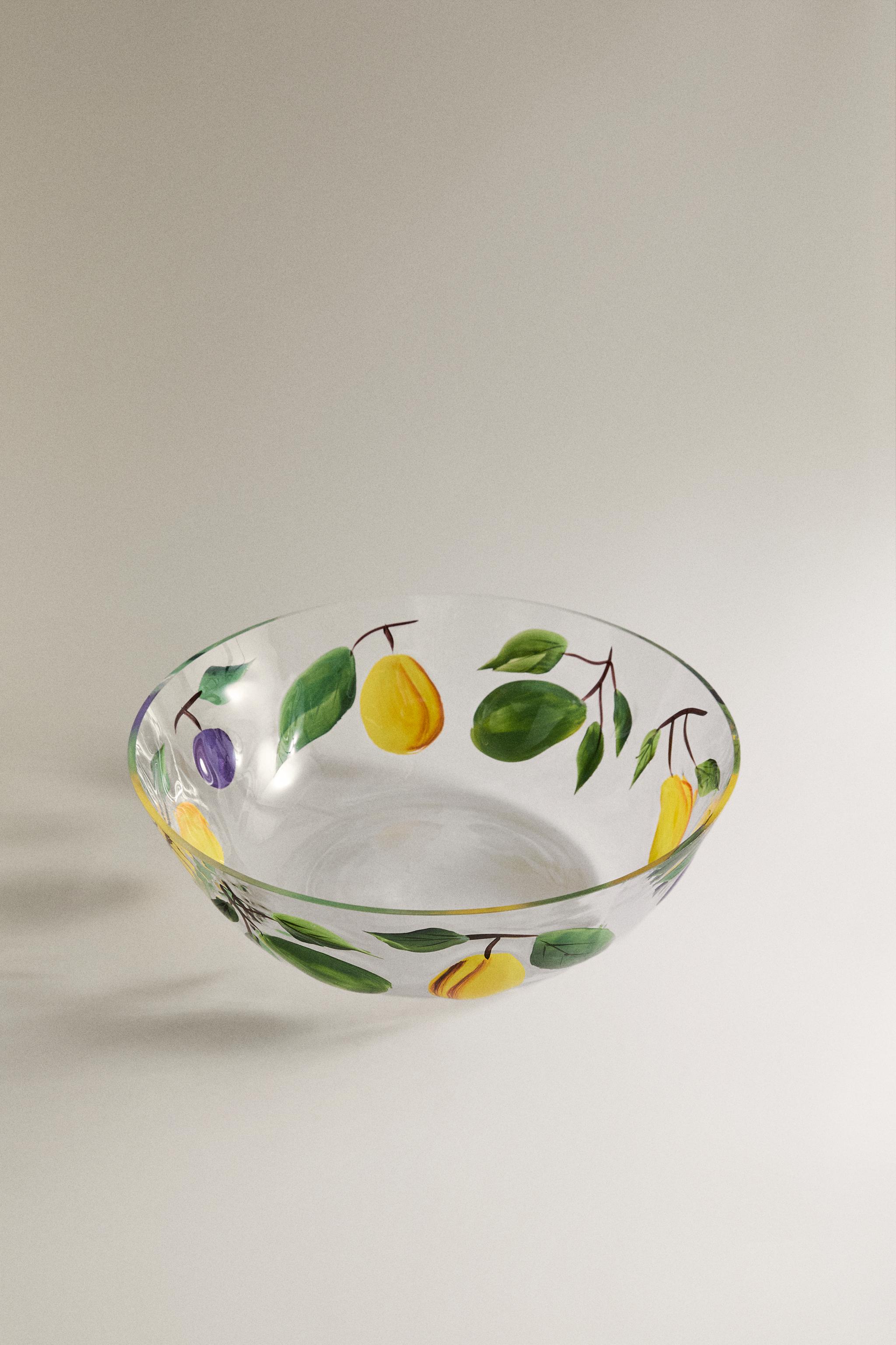 FRUIT PRINT GLASS SALAD BOWL — Various (alternate view)