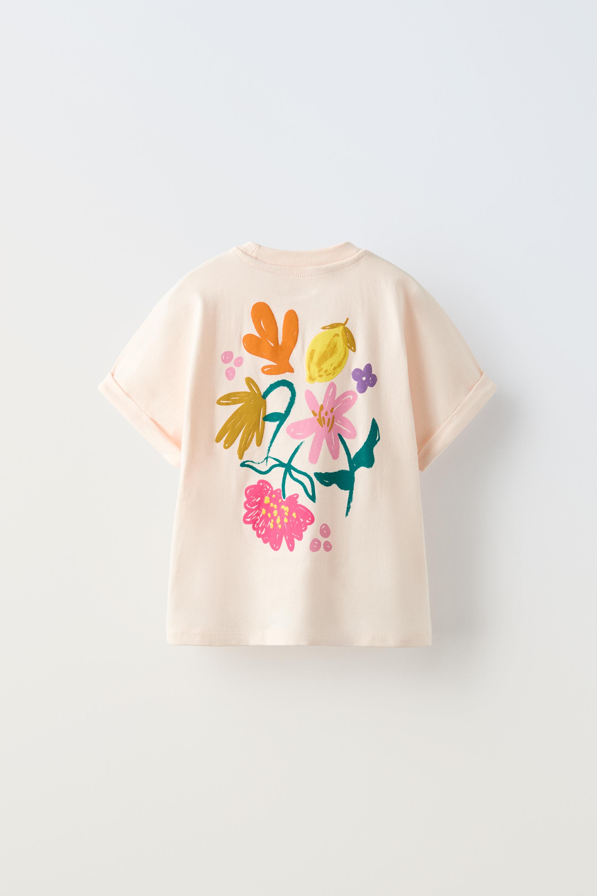 テキスト フラワープリント Tシャツ - エクリュ | ZARA Japan / 日本