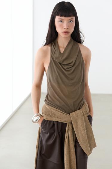 Zara 100% cotton draped top - Black gold