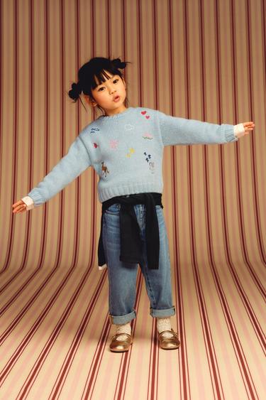 자수 니트 스웨터 - Zara 파스텔 블루