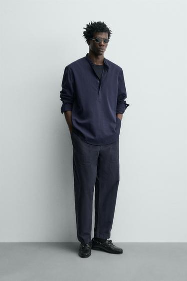 CAMISA EFECTO ARRUGADO - Azul de Zara