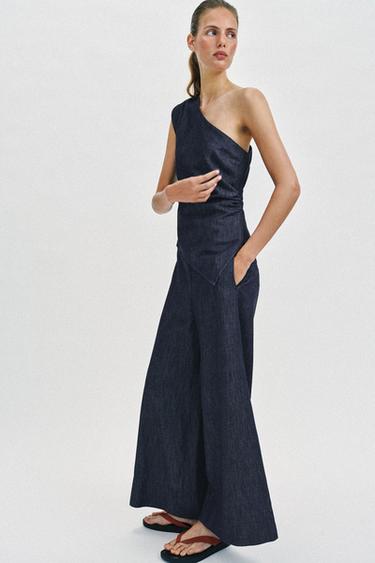 TOP ASYMÉTRIQUE À ÉPAULETTE AVEC LIN - Indigo de Zara - Image 2