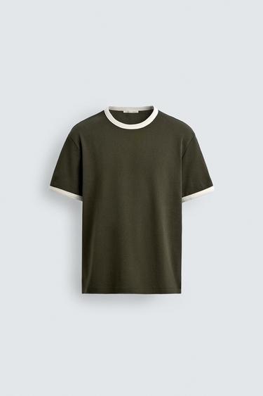 BASIC CONTRAST RIB T-SHIRT - Green by Zara