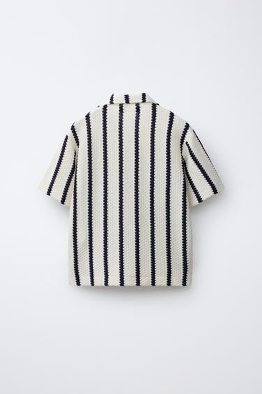 STRIPED CROCHET KNIT SHIRT - Ecru by Zara - Image 1