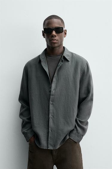 CAMISA REGULAR FIT 100% LINO - Gris antracita de Zara