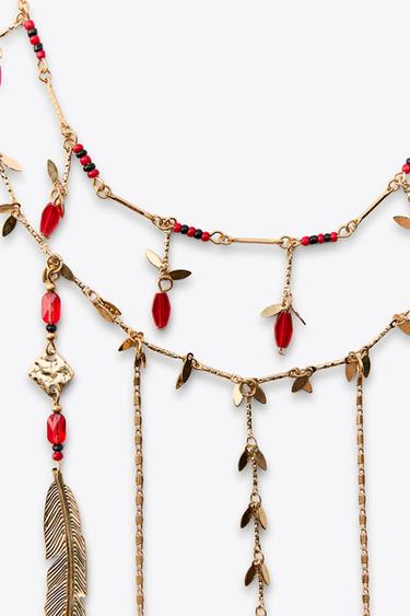 PACK OF 2 FEATHER WATERFALL NECKLACES - Golden by Zara - Image 3