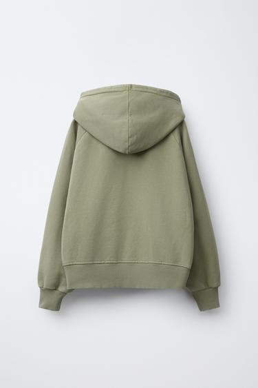HOODIE WITH LABEL DETAIL - Green by Zara - Image 1