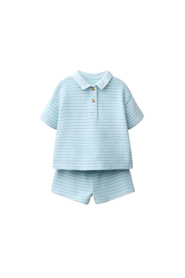 CONJUNTO CAMISETA POLO Y BERMUDA ESTAMPADO RAYAS - Azul flúor de Zara