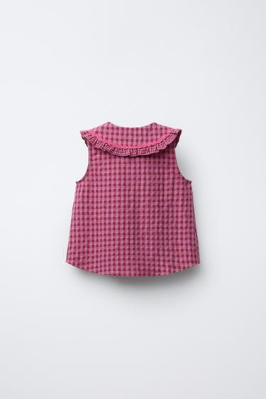 BLOUSE VOLANTS CARREAUX VICHY - Fuchsia de Zara - Image 1
