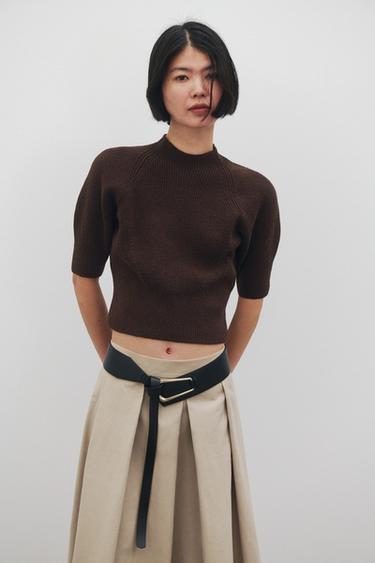 골지 니트 스웨터 - Zara 브라운