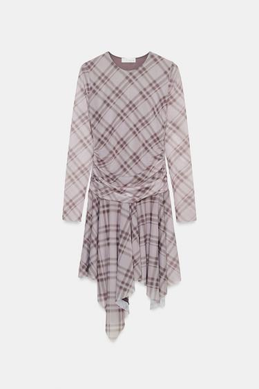 Zara 格紋網紗洋裝 - 淡紫色
