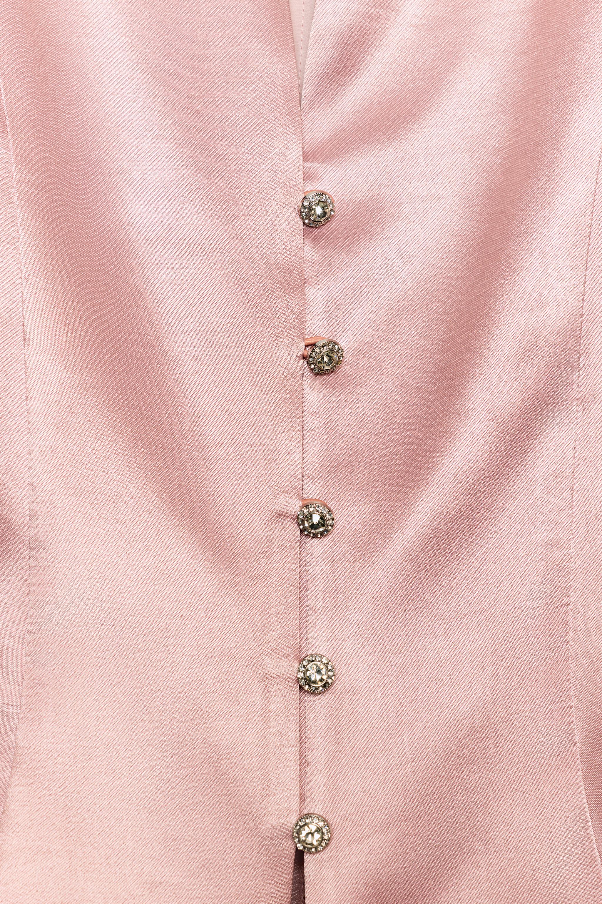 JEWEL BUTTON SATIN EFFECT TOP