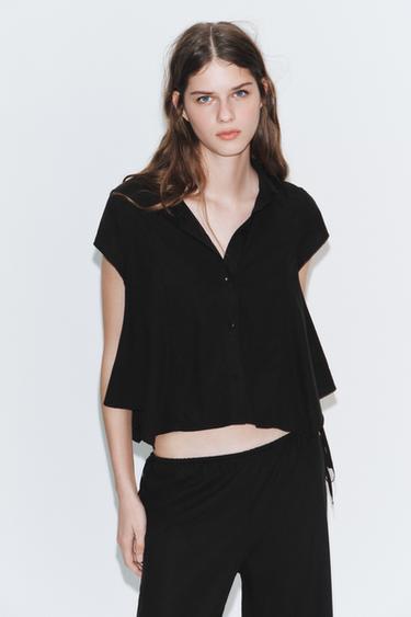 Zara ASYMMETRICAL FLOWY SHIRT - Black
