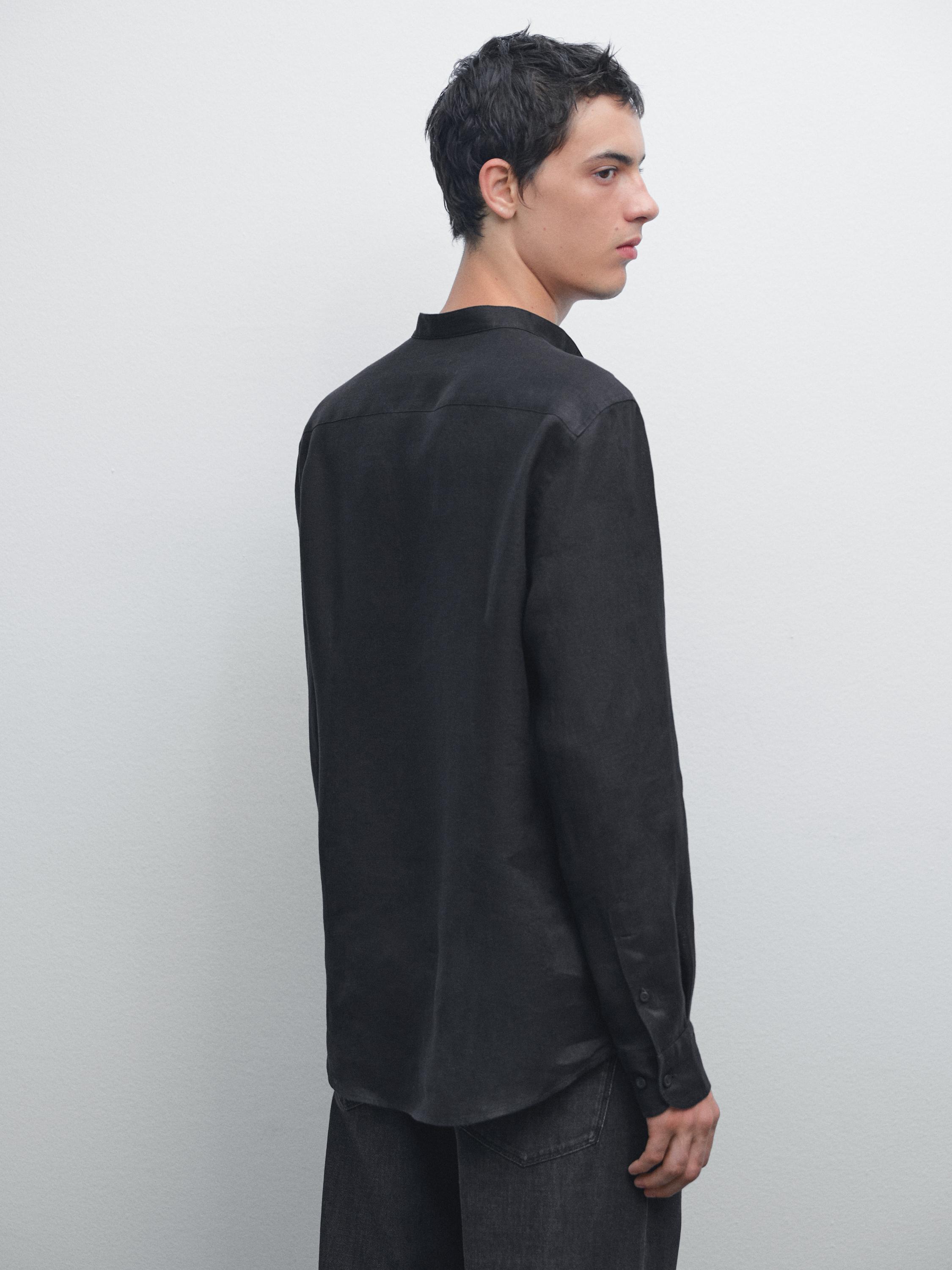 100% linen stand collar shirt