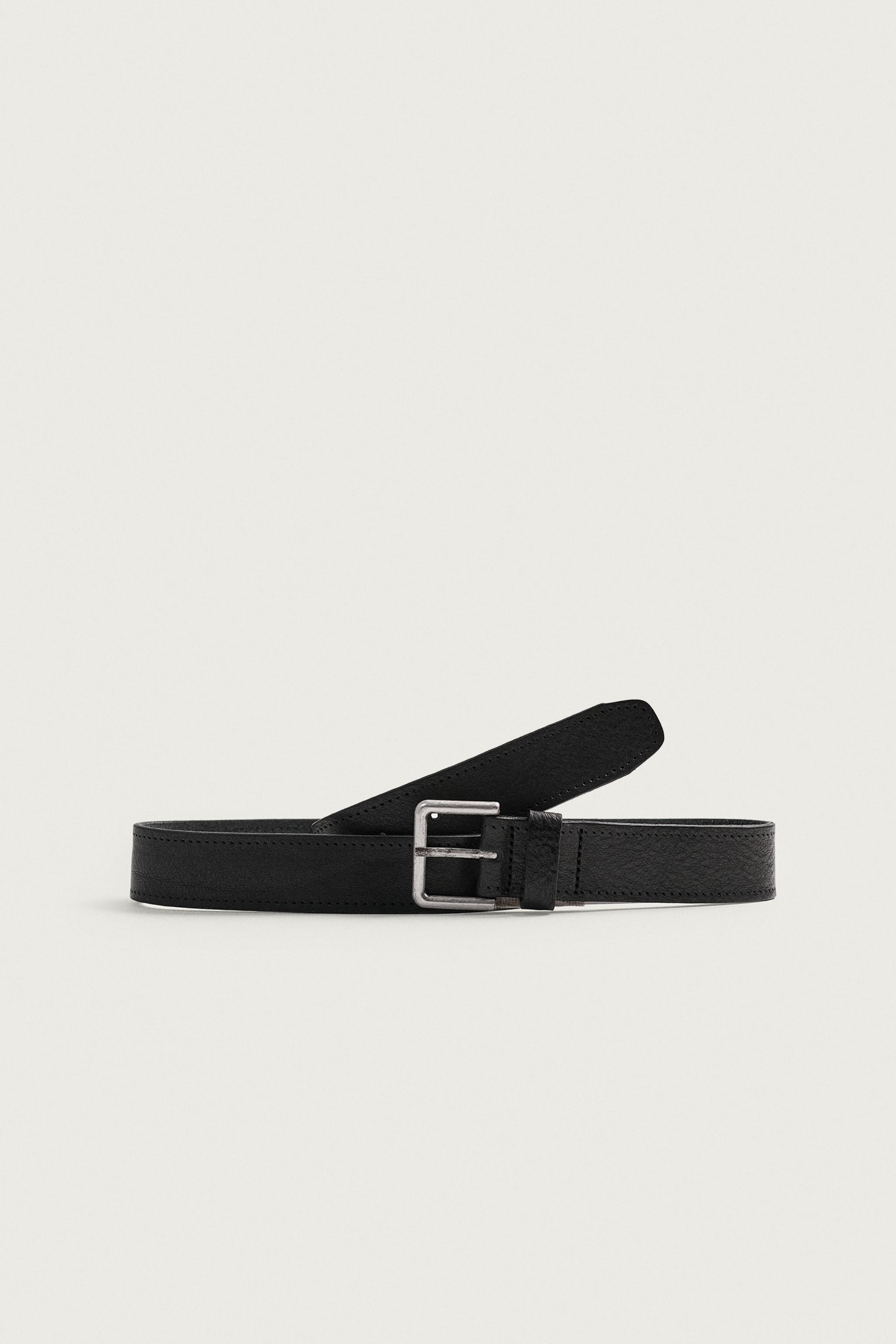VINTAGE EFFECT LEATHER BELT — Black