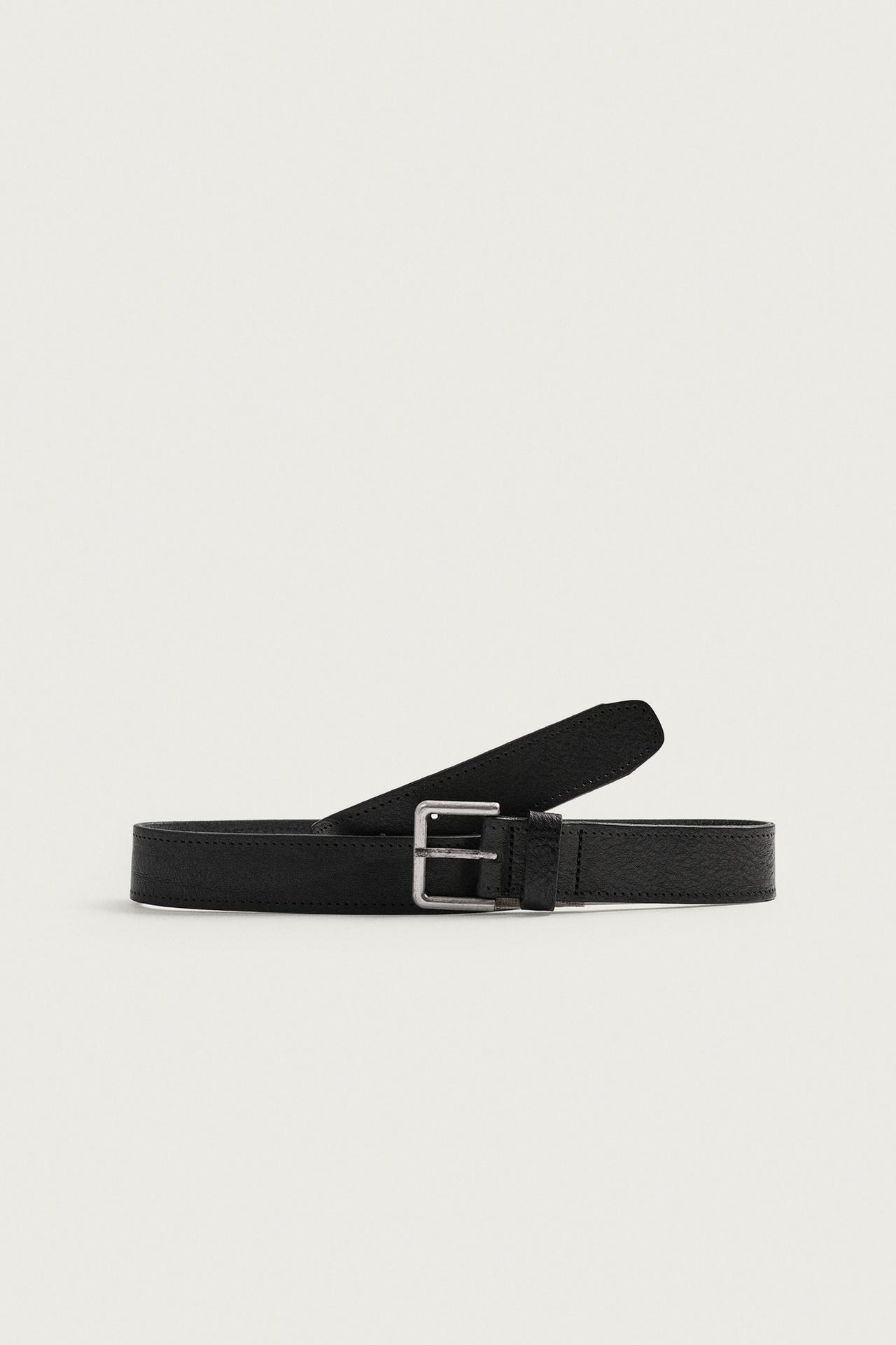 VINTAGE EFFECT LEATHER BELT — Black