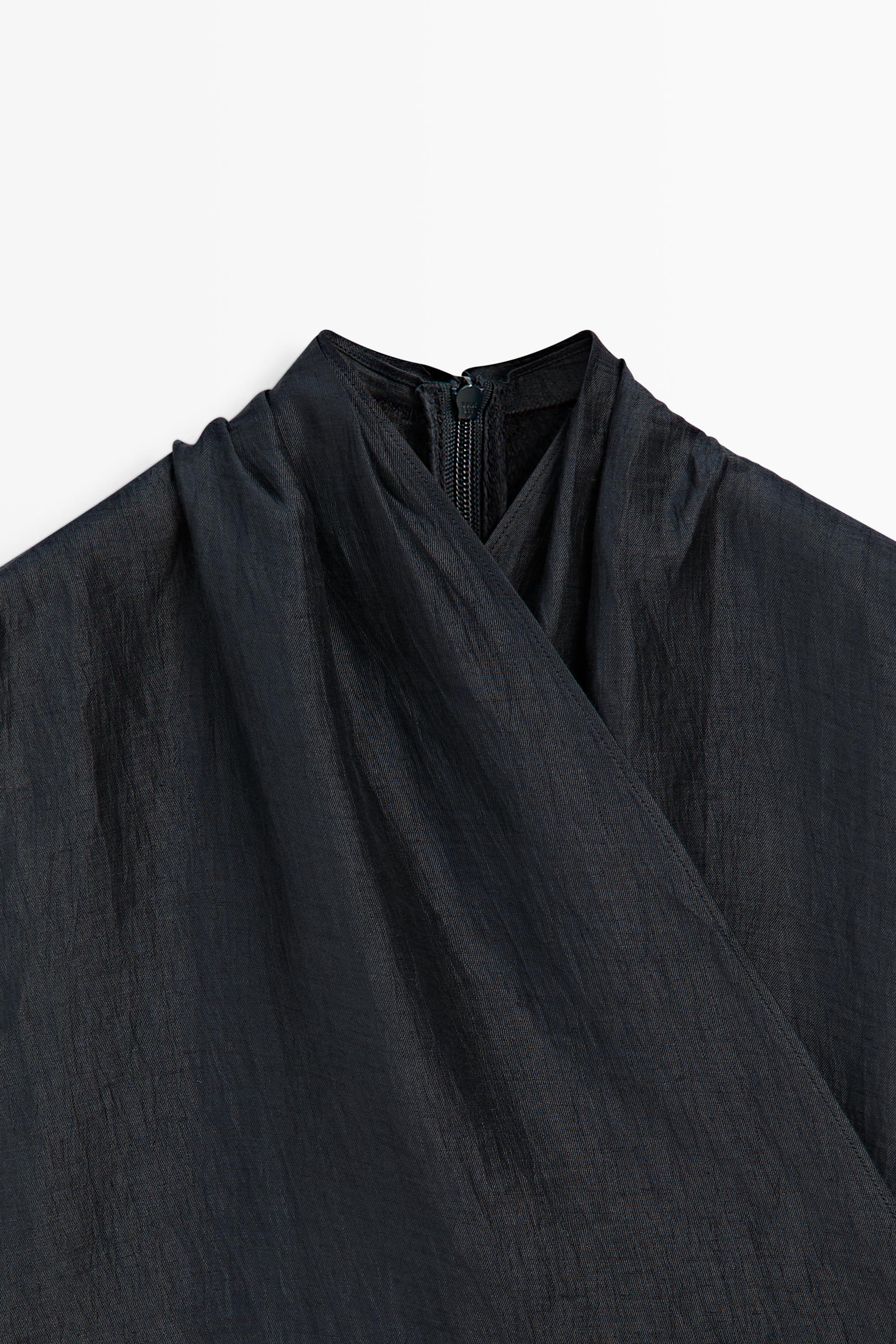 Linen blend sleeveless crossover top - Navy blue | ZARA Canada