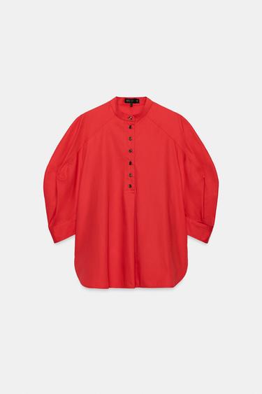 ZW COLLECTION PUFF SLEEVE SHIRT - Red by Zara - Image 4