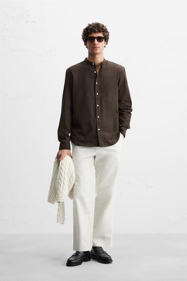 Zara WRINKLED LOOK SHIRT - Brown - Image 0