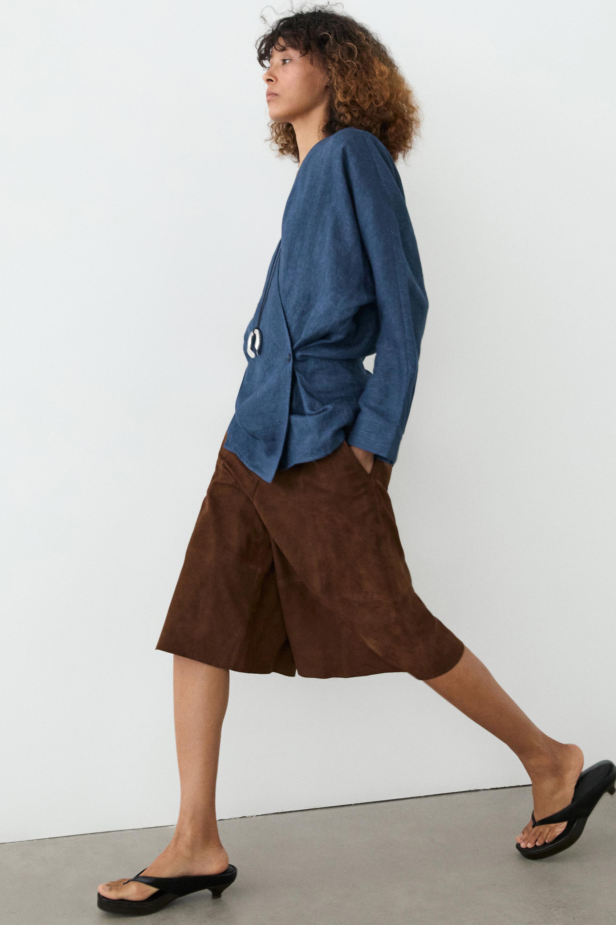 Linen total look denim-effect kimono