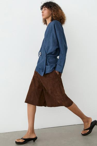 Kimono efecto denim total look lino - Azul de Zara