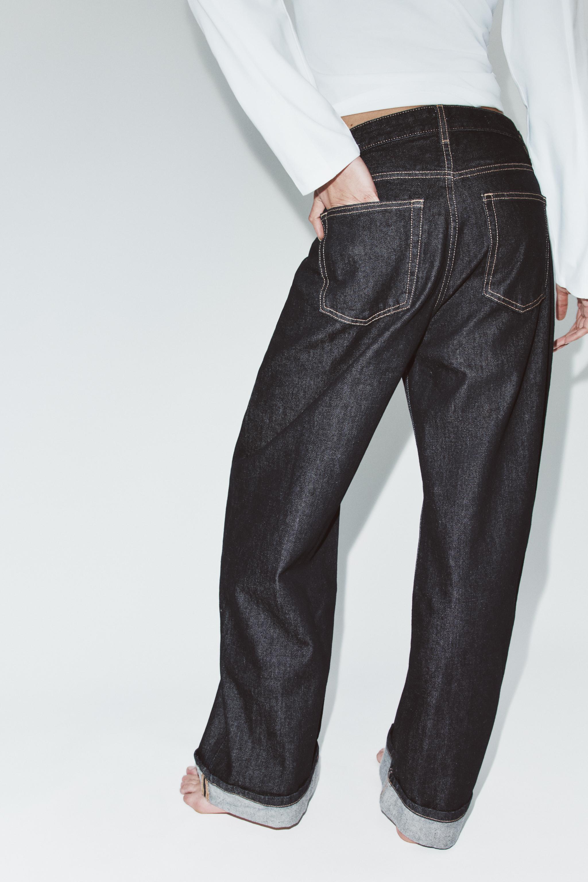 Zara Trf Baggy Folded Orta Bel Jean görsel 6